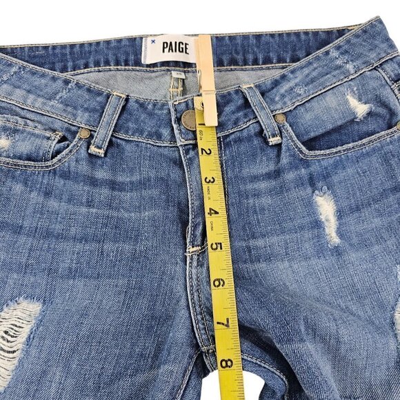 Paige Jimmy Jimmy Skinny Distressed Raw Cut-Off Hem Low Rise Blue Jeans Size 25 - Picture 9 of 16